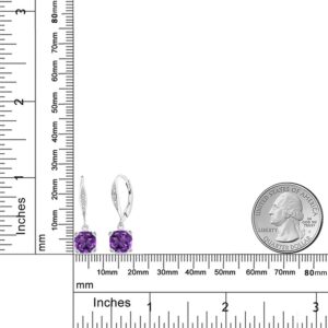 Gem Stone King 925 Sterling Silver 7MM Cushion Cut Gemstone Birthstone and White Diamond drop Dangle Earrings For Women