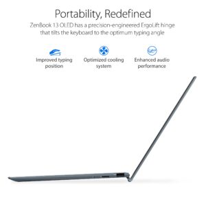 ASUS ZenBook 13 Ultra-Slim Laptop, 13.3” OLED FHD NanoEdge Bezel Display, AMD Ryzen 7 5700U, 8GB LPDDR4X RAM, 512GB PCIe SSD, NumberPad, Wi-Fi 5, Windows 10 Home, Pine Grey, UM325UA-DS71