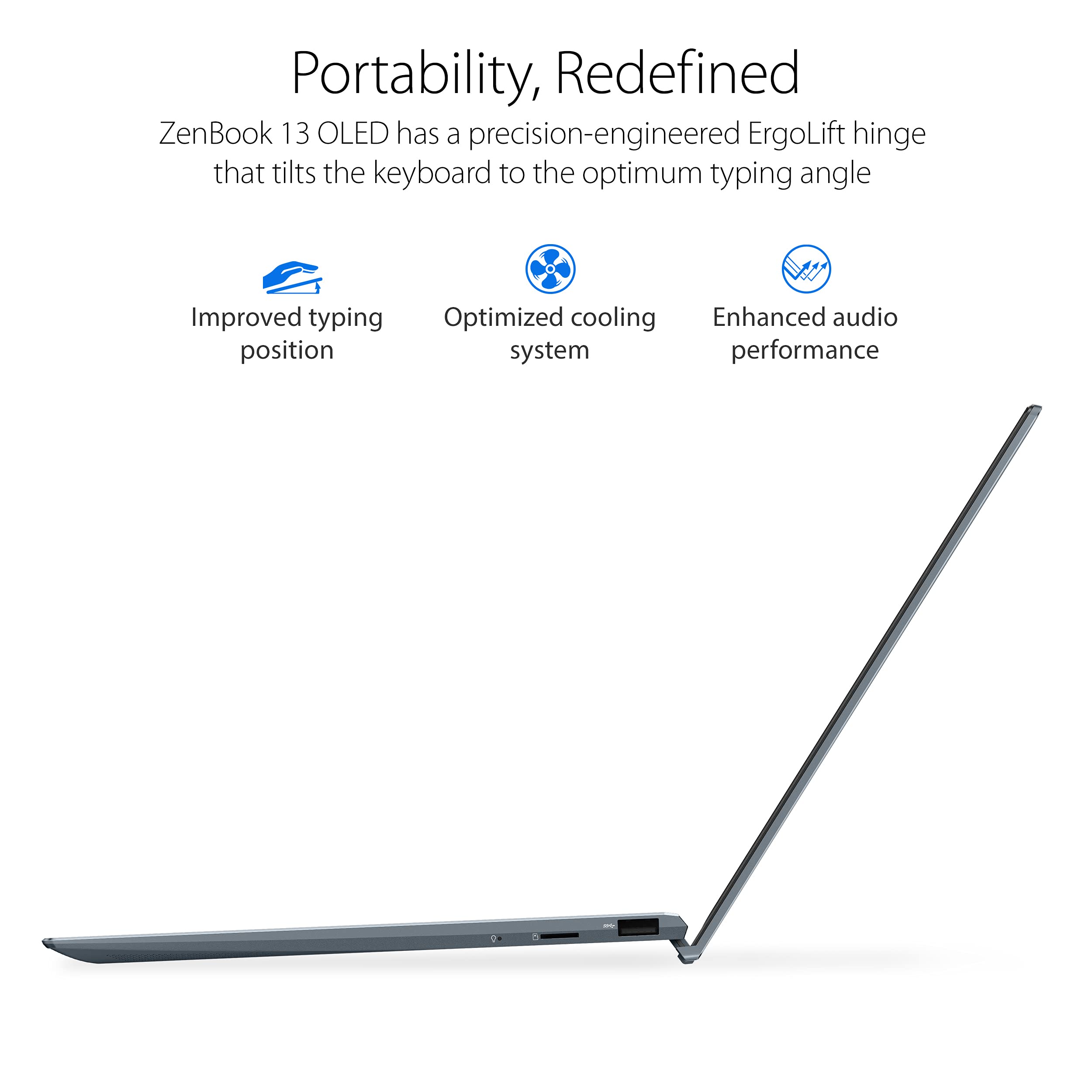 ASUS ZenBook 13 Ultra-Slim Laptop, 13.3” OLED FHD NanoEdge Bezel Display, AMD Ryzen 7 5700U, 8GB LPDDR4X RAM, 512GB PCIe SSD, NumberPad, Wi-Fi 5, Windows 10 Home, Pine Grey, UM325UA-DS71