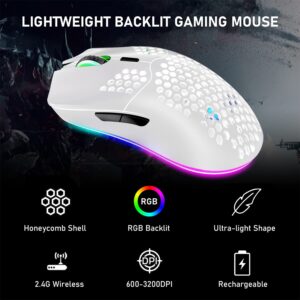 XINMENG Wireless Gaming Mouse Lightweight Honeycomb Design 3200 DPI Rechargeable Gaming Mouse with 16 Rainbow Backlit, USB Receiver,Compatible with PC Gamers and Xbox and PS4 Users