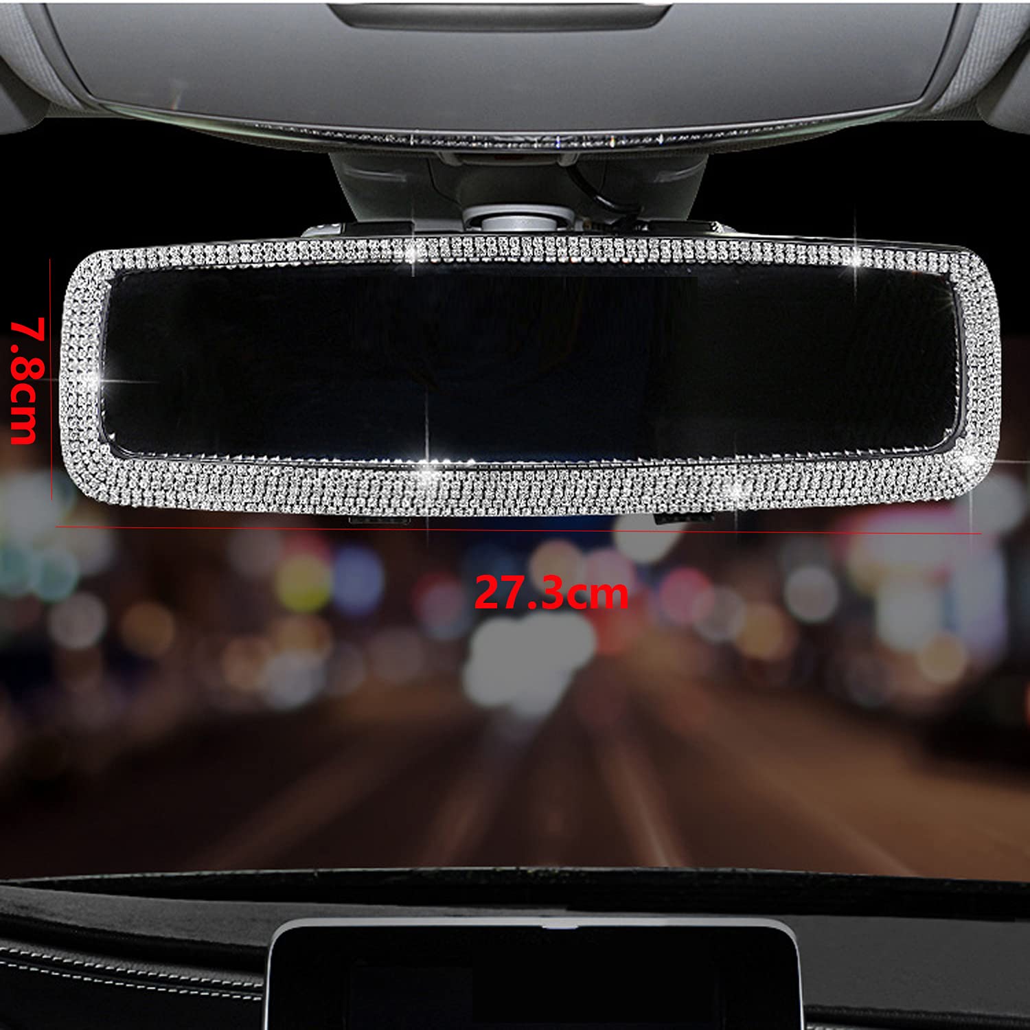 Bling Rhinestone Car Rear View Mirror, Car Rear View Mirror with Crystal Diamonds Bling Rhinestones Car Rear View Mirror for Women,Car Interior Trim. (Sliver)