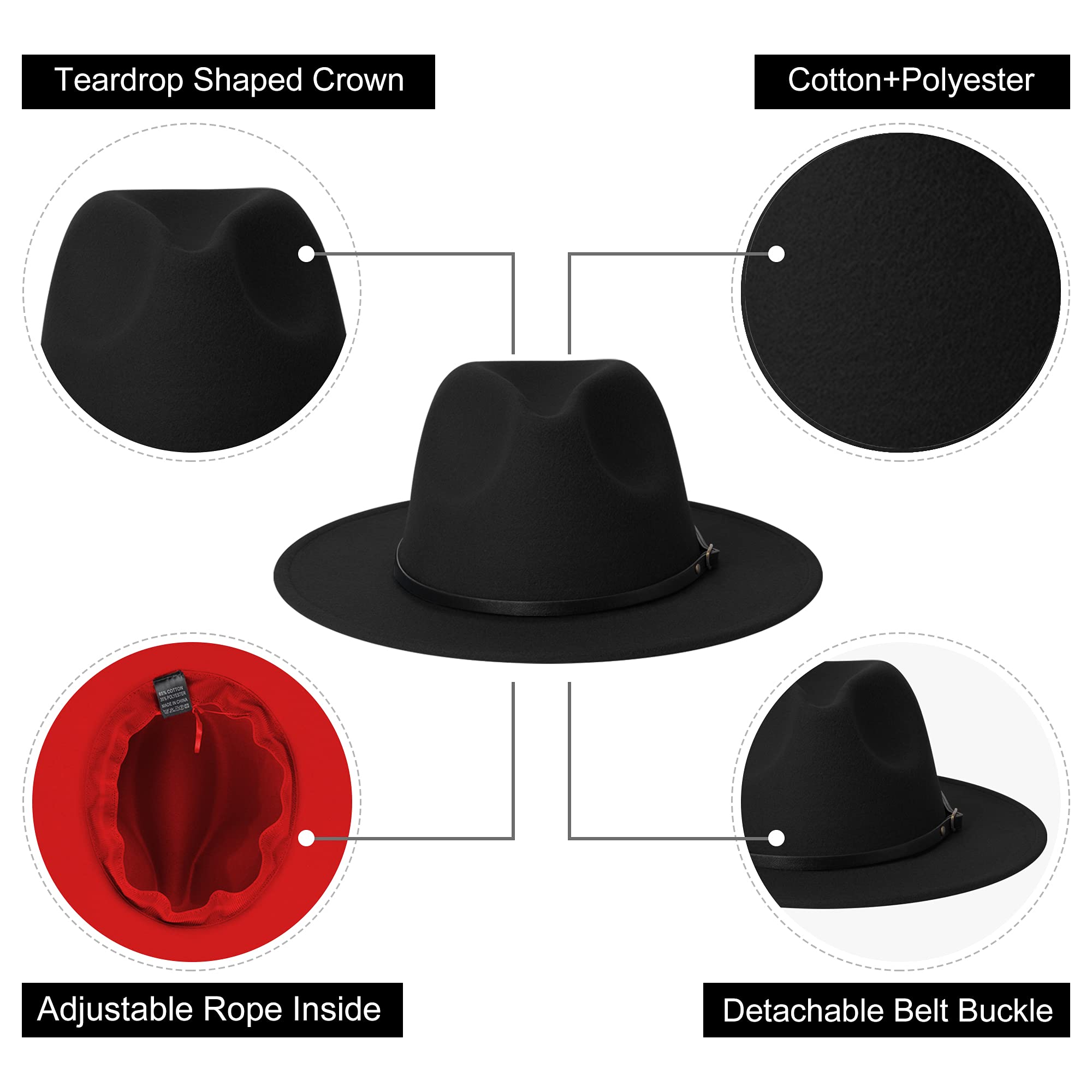 Wide Brim Fedora Hats for Women and Men Classic Felt Panama Hat Men's Two Tone Dress Hat with Belt Buckle