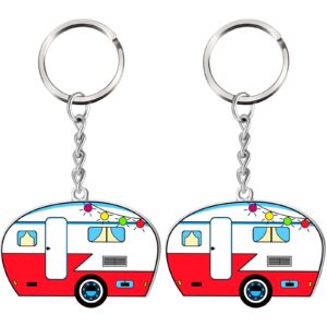 Hicarer 2 Pieces Retro Camper Keychain Cute Camping Car Keychain Travel RV Key Ring for Key Bag Decoration