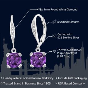 Gem Stone King 925 Sterling Silver 7MM Cushion Cut Gemstone Birthstone and White Diamond drop Dangle Earrings For Women