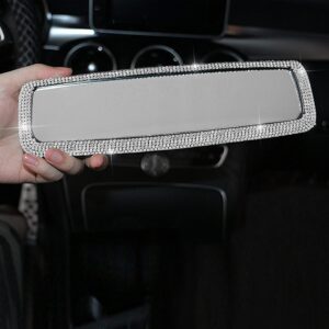 Bling Rhinestone Car Rear View Mirror, Car Rear View Mirror with Crystal Diamonds Bling Rhinestones Car Rear View Mirror for Women,Car Interior Trim. (Sliver)