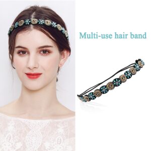 Amcami 5 Pieces Rhinestone Elastic Headbands Handmade Crystal Beaded Hairbands Vintage Jewelry Hair Accessories Party and Daily Headwear