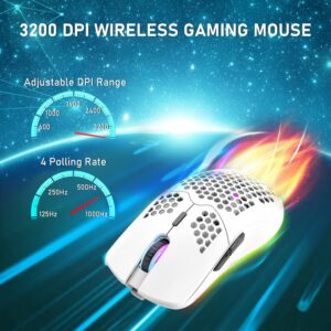 XINMENG Wireless Gaming Mouse Lightweight Honeycomb Design 3200 DPI Rechargeable Gaming Mouse with 16 Rainbow Backlit, USB Receiver,Compatible with PC Gamers and Xbox and PS4 Users