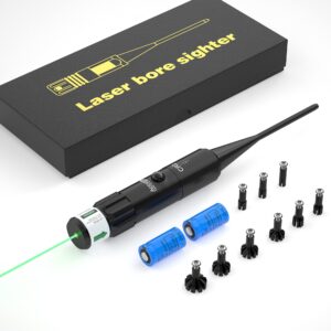 Tyseam BoreSighter Bore Sight kit Multiple Caliber, Laser Sight with Button Switch for .177 to .54 Caliber Rifles Handgun Hunting Scopes with 2 Sets of Batteries (Green Laser)