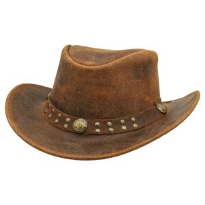 SideWinder Australian Cowboy Leather hat Unisex Adult for Men and Women Shapeable Outback Western Style Wide Brim Brown