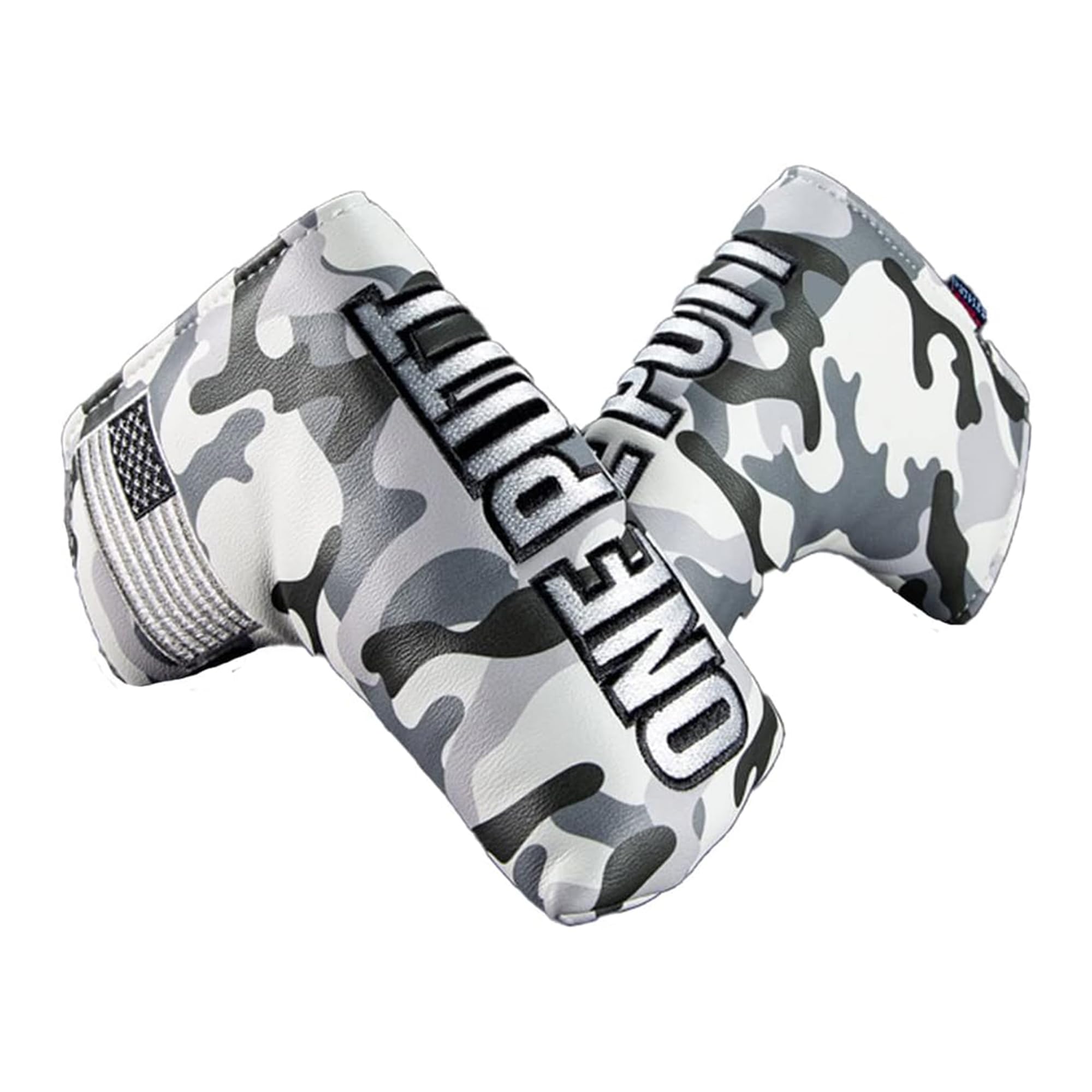 CMC Design Custom Snow Camo Embroidered Golf Blade Head Cover - Glove Soft Lining - Design Elements Include Applique and Embossing - Great Fit for Any Club as Golf Head Covers, Blade Putter Cover