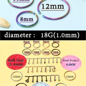 Gadeaila 18G Nose Ring Studs 18 Gauge Surgical Steel L Shaped Nose Studs Nose Rings Hoop Diamond Heart Hypoallergenic Nostril Piercing Jewelry Silver Rose Gold Black Rainbow Nose Jewelry