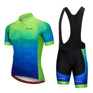 Cycling Jersey Bib Shorts Set Men Bike Top Suit Full Zipper Cycle Shirt Road Bicycle Riding Racing MTB Mountain Clothing Blue L