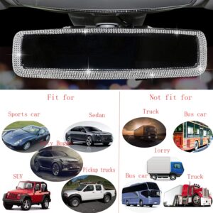 Bling Rhinestone Car Rear View Mirror, Car Rear View Mirror with Crystal Diamonds Bling Rhinestones Car Rear View Mirror for Women,Car Interior Trim. (Sliver)