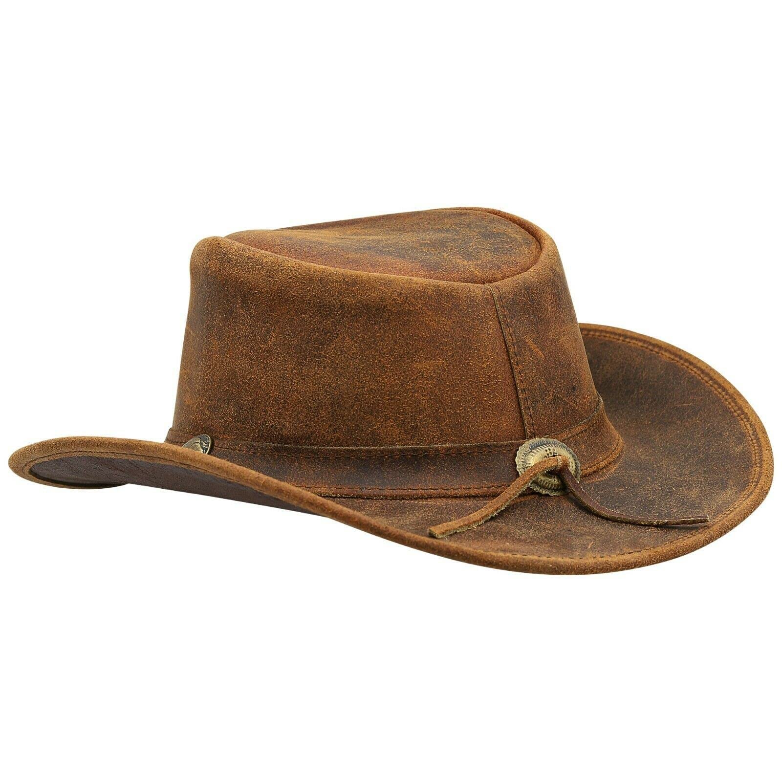 SideWinder Australian Cowboy Leather hat Unisex Adult for Men and Women Shapeable Outback Western Style Wide Brim Brown