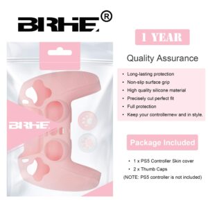 BRHE Skin for PS5 Controller Grip Cover Anti-Slip Silicone Protector Rubber Case Cute Kawaii Accessories Set Gamepad Joystick Shell with 2 Thumb Grip Caps (Full Covered, Pink)