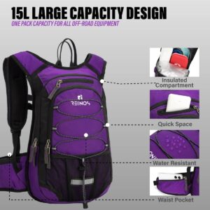 REINOS Hydration Backpack with 3L Bladder for Men & Women, Daypack with Thermal Insulation | Great for Hiking, Running, Cycling, Camping, Skiing, Outdoor Activities (Violet)