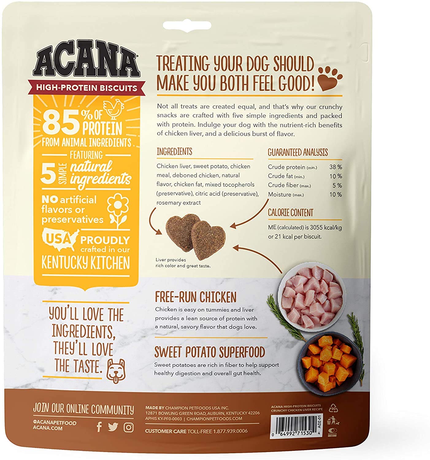 ACANA 3 Pack of Crunchy Chicken Liver High-Protein Biscuits, 9 Ounces Each, for Medium to Large Dogs