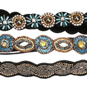 Amcami 5 Pieces Rhinestone Elastic Headbands Handmade Crystal Beaded Hairbands Vintage Jewelry Hair Accessories Party and Daily Headwear