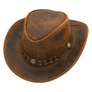 SideWinder Australian Cowboy Leather hat Unisex Adult for Men and Women Shapeable Outback Western Style Wide Brim Brown