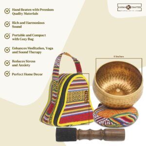 Discover Tranquility: Handcrafted 4-Inch Lingam Tibetan Singing Bowl Set from Nepal - Elevate Meditation, Sound Bath, and Healing - Complete Set with Cushion, Mallet, and Stylish Carrying Bag