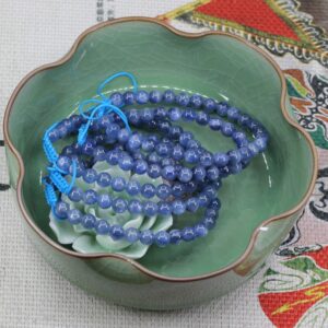 Keleny Natural Blue Kyanite Crystal 6mm Round Beads Adjustable Braided Macrame Tassels Bracelets Unisex