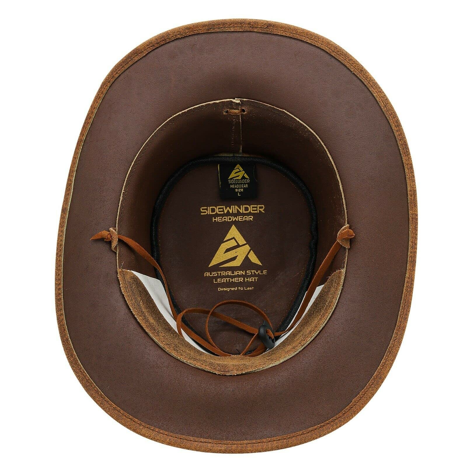 SideWinder Australian Cowboy Leather hat Unisex Adult for Men and Women Shapeable Outback Western Style Wide Brim Brown