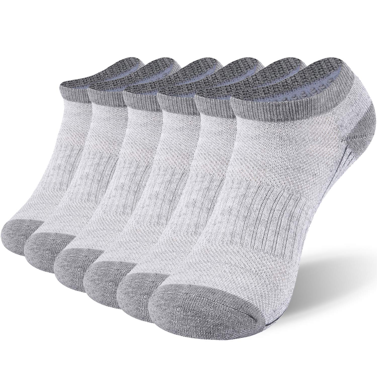 Sunew Golf Bamboo Socks Women,Ankle Wicking No Blister Cushioned Hiking Trekking Ankle Breathable Comfort Tennis Low Cut Socks with Arch Support 6 Pack Gray M