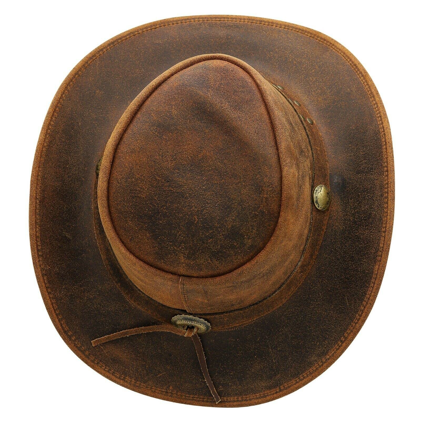 SideWinder Australian Cowboy Leather hat Unisex Adult for Men and Women Shapeable Outback Western Style Wide Brim Brown