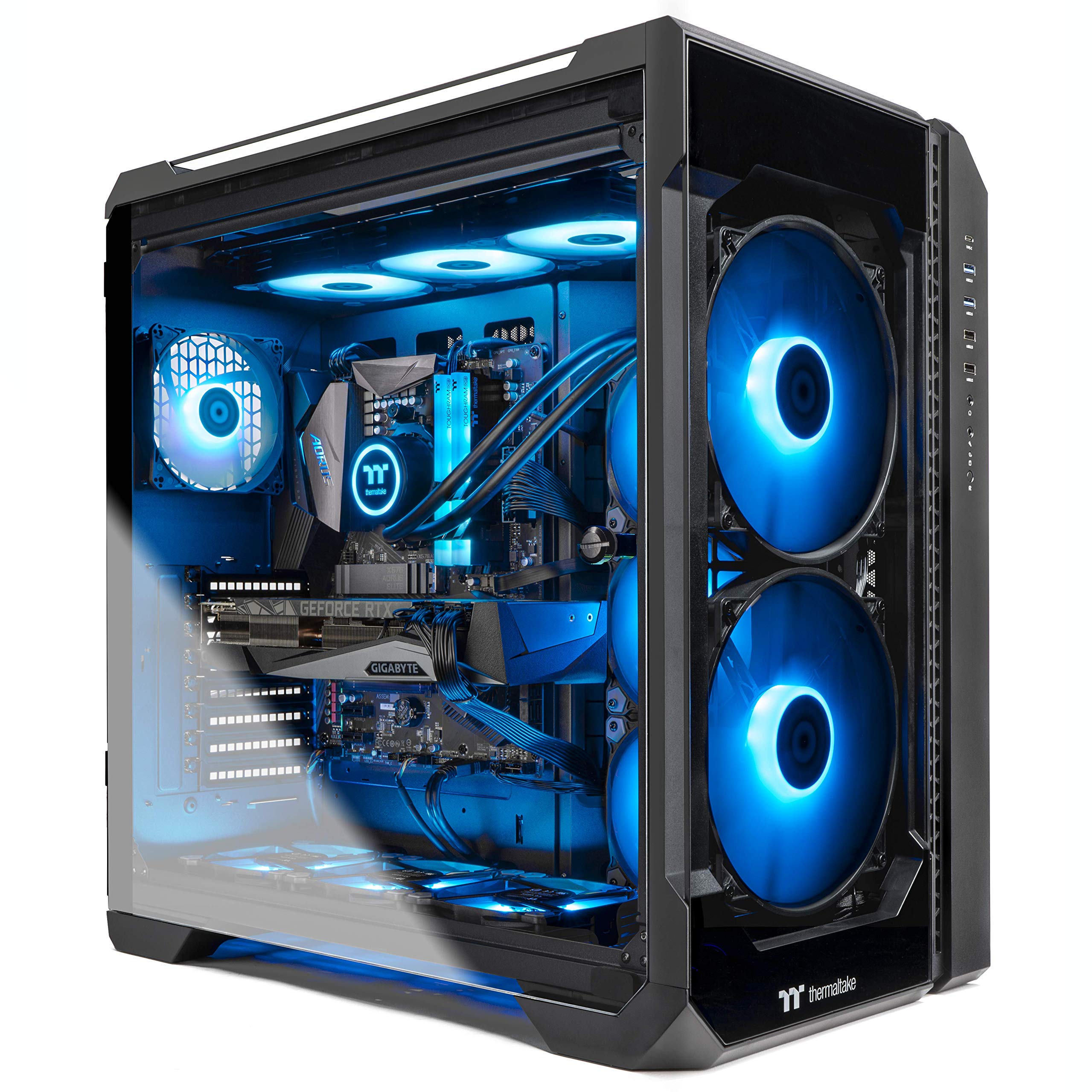 Thermaltake LCGS View 390 AIO Liquid Cooled CPU Gaming PC(AMD Ryzen 7 5800X 8-core, ToughRam DDR4 3600Mhz 16GB RGB Memory, NVIDIA GeForce RTX 3090, 1TB NVMe Gen4 M.2, Win 10 Home) V51B-X570-39V-LCS