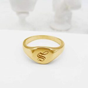 SHAREMORE Customized Signet Ring Engravable Sterling Silver Rings Personalized Monogram Jewelry for Girls Men Women Customize Initial Letter Custom 3 Letters