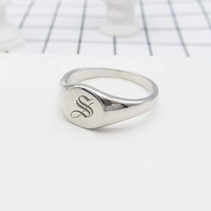 SHAREMORE Customized Signet Ring Engravable Sterling Silver Rings Personalized Monogram Jewelry for Girls Men Women Customize Initial Letter Custom 3 Letters