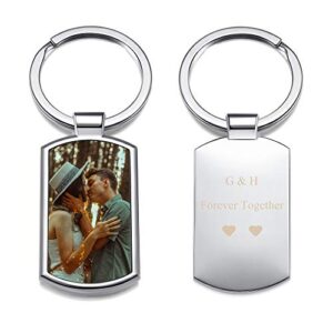 PiercingJ Custom Keychain with Picture Personalized Color Photo Pictures Message Keychain Anniversary Memorial Gift Silver for Family Lover