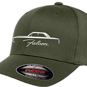 1960-63 Ford Falcon Hardtop Outline Design Flexfit 6277 Athletic Baseball Fitted Hat Cap Olive L/XL