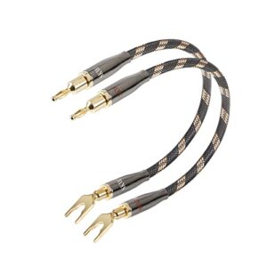 skw hi-fi series biwire jumpers, speaker jumper cable, ultra-high purity copper banana to spade wire - set of 2 (2 cables)