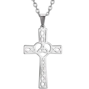 Jude Jewelers Stainless Steel Celtic Infinity Knot Christian Cross Religious Pendant Necklace (Silver)