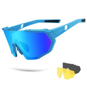 banglong cycling polarized sports sunglasses for men women with 3 interchangeable lens sports golf baseball running glasses