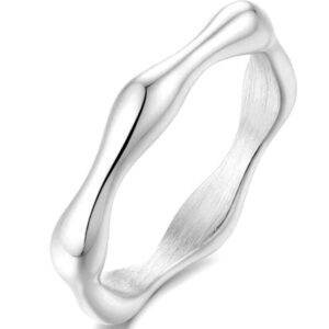 jude jewelers stainless steel high polishd irregular shape bone bambbo style stackable weddiing band ring (silver, 8)