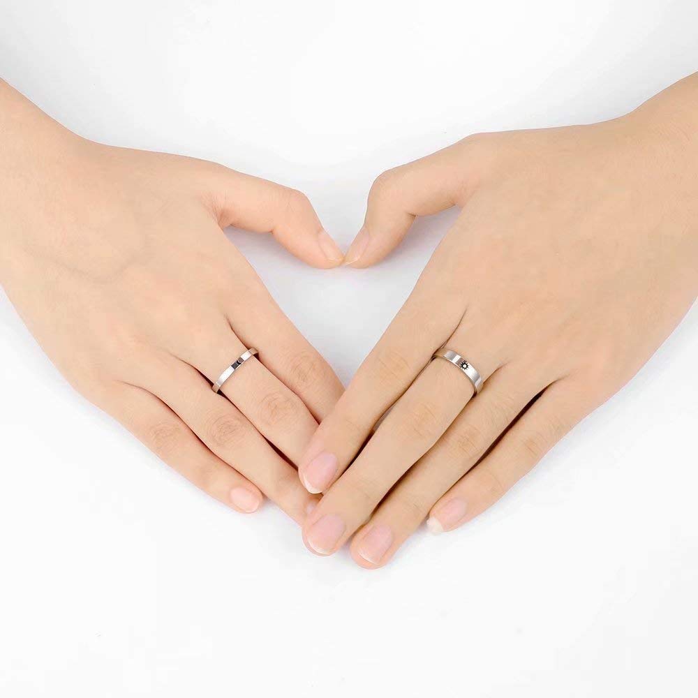 SHAREMORE Sun and Moon Rings Matching Rings for Couples Personalized Rings Promise Couple Ring Customized Engagement Wedding Ring Band Sets for Him and Her Sterling Silver High Polished Comfort Fit