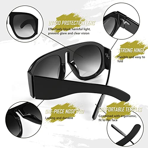 FEISEDY Retro Trendy Avaitor Sunglasses for Women Men Oversized Vintage 70s 80s Sunglasses Flat Top Shield Shades B2745