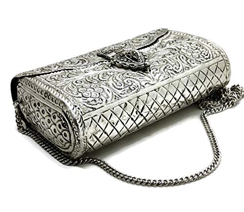 Brass Metal Bag Purse Vintage Style Brass Purse antique clutch Ethnic clutch Handmade Women metal clutch Bag (Silver)