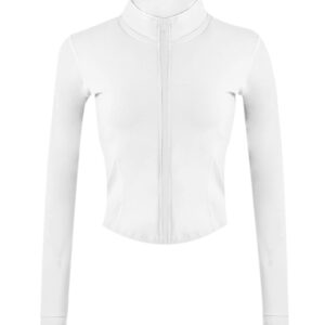 UANEO Workout Tops for Women Cropped Workout Jackets for Women Yoga Athletic Jacket (White-S)