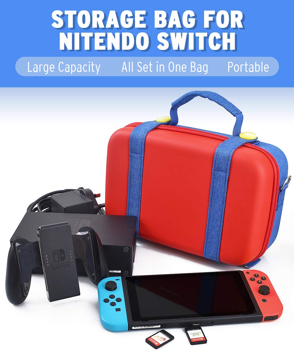 Ravol Carrying Case for Nintendo Switch, Portable Storage Bag for Nintendo Switch Organization - Blue/Red