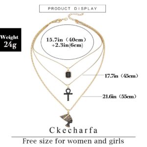 Ckecharfa Boho Africa Layered Necklaces Gold Gothic Nefertiti Egyptian Queen Pendant Necklace Gemstone Choker Necklaces Rave Party Adjustable Neck Chain Jewelry for Women