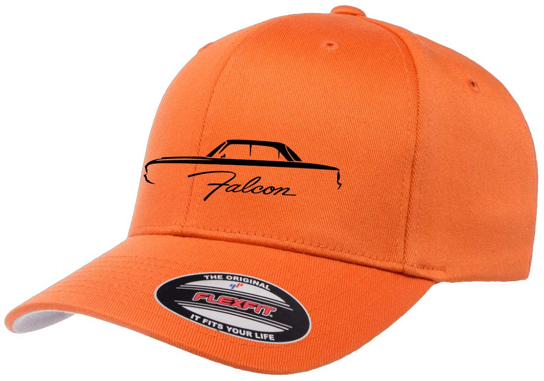 1960-63 Ford Falcon Hardtop Outline Design Flexfit 6277 Athletic Baseball Fitted Hat Cap Orange L/XL