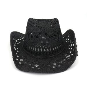 adahop unisex wide brim black color cowboys straw hats beach cowgirl western outback hats