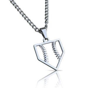 elite athletic gear home plate pendant with chain necklace - stainless steel - baseball softball