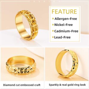 GOLDCHIC JEWELRY Basic Ring for Women, 18K Gold Plated Diamond Cut Stackable Rings Gold Band Rings for Women