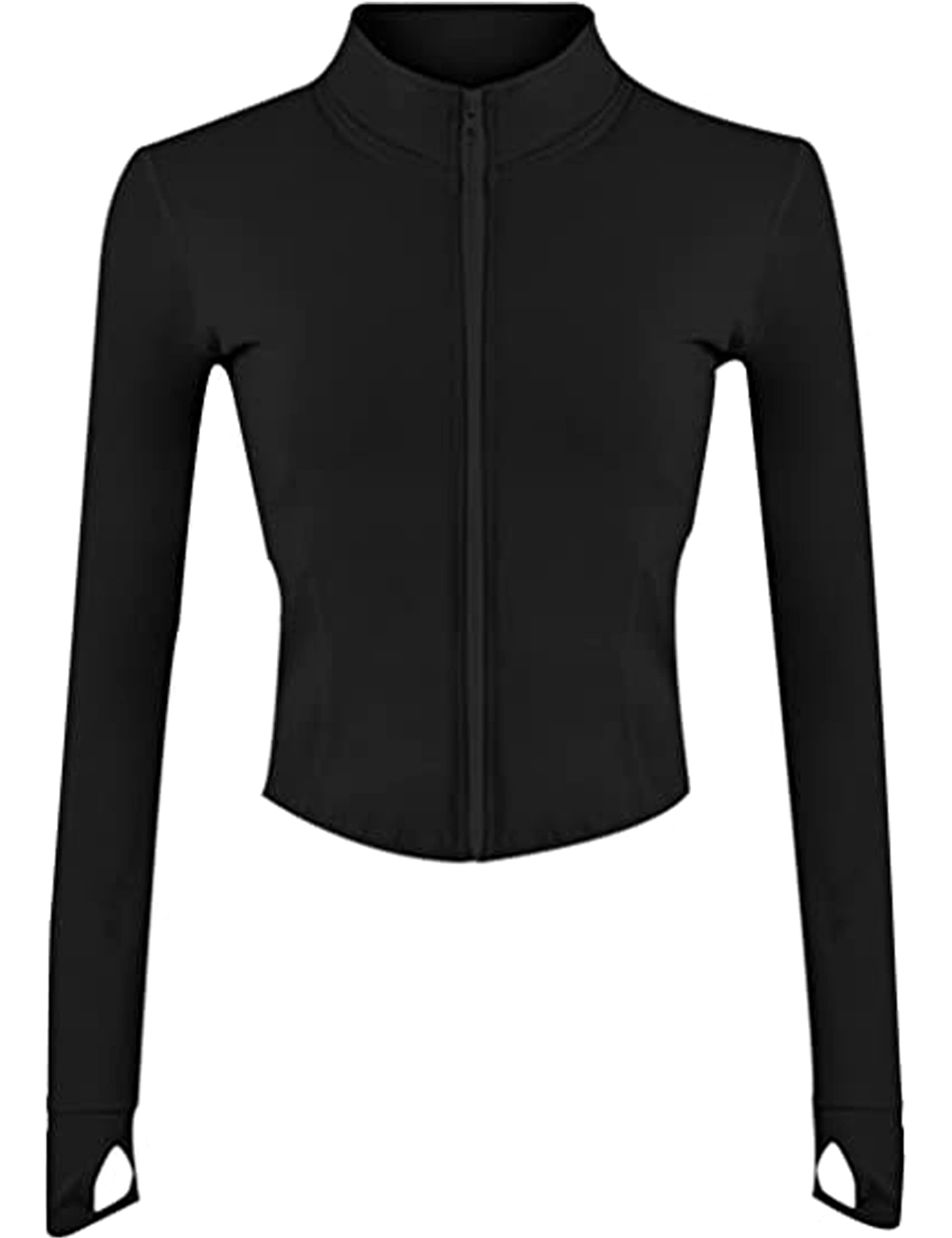 Yeokou Womens Active Zip Up Seamless Sports Running Track Jacket Tops with Thumbhole（Black-M）