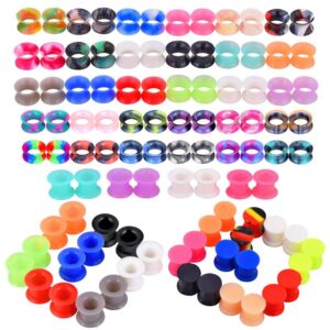 beautidots 100pcs colorful silicone ear gauges plugs double flared ear tunnels stretchers ear piercing jewelry 00g