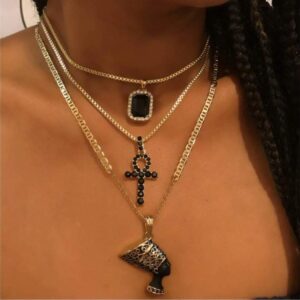 ckecharfa boho africa layered necklaces gold gothic nefertiti egyptian queen pendant necklace gemstone choker necklaces rave party adjustable neck chain jewelry for women